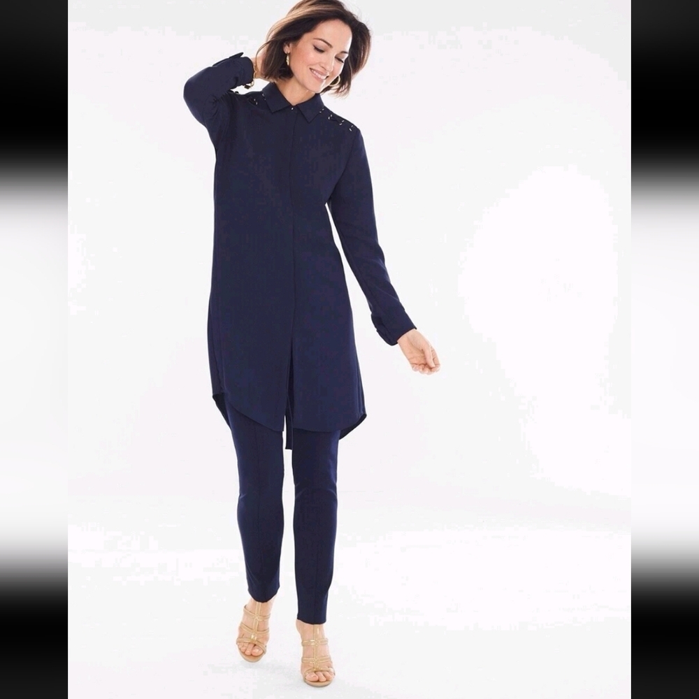 Chicos Navy Long Sleeve Long Tunic Top NWT - Picture 8 of 9